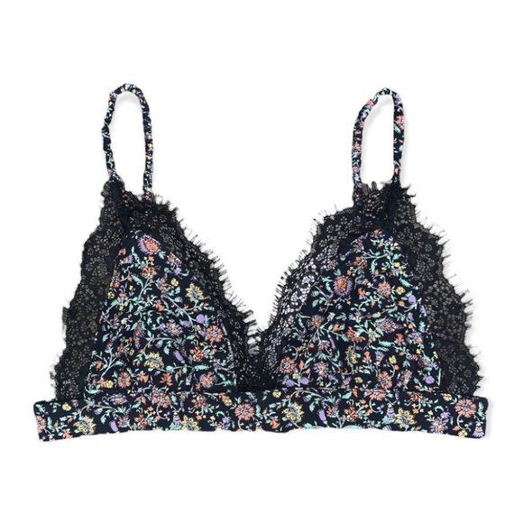 Anthropologie Bralette Women’s Size Small Black Multicolour Floral Lace Trim Top - Picture 1 of 4